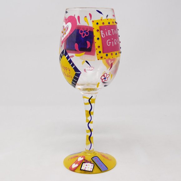 Lolita Birthday Girl Artisan Hand Painted Wine Glass Happy Colorful Party Gift - Picture 2 of 12
